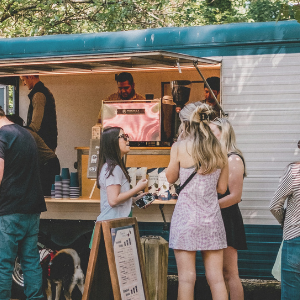 mobile coffee truck full of regulars