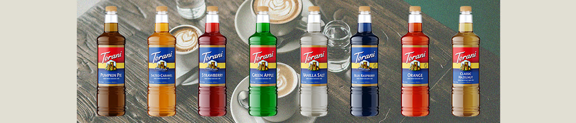 torani 1L bottles over lattes