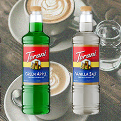 torani 1L bottles over lattes