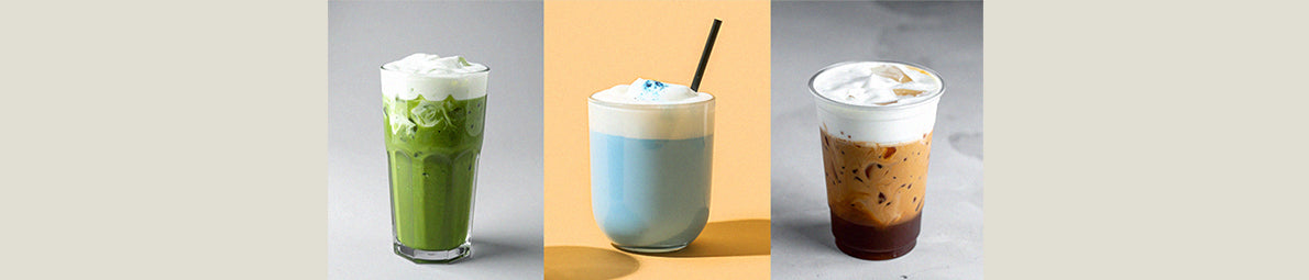 cold foam on coffee and matcha beverages at coffee shop