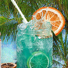 Dr. Smoothie Refreshers lined up on a beach