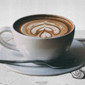 dubai chocolate latte over a vintage roadtrip photo