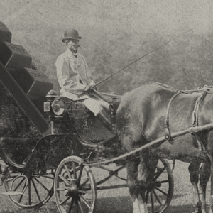 man on a horse with chocolate in his carriage