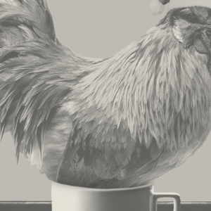 chicken in coffee cup with santa hat