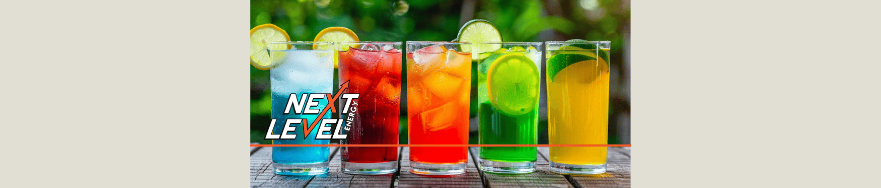 next level energy beverages lined up