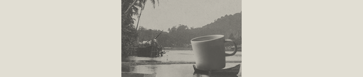 coffee mug floating on river