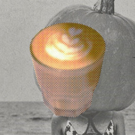 pumpkin truffle cortado on a pumpkin head