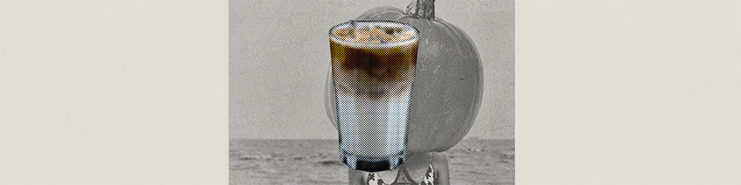 pumpkin vanilla coffee soda over a pumpkin head