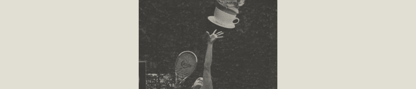 man hitting coffee latte with a tennis racket
