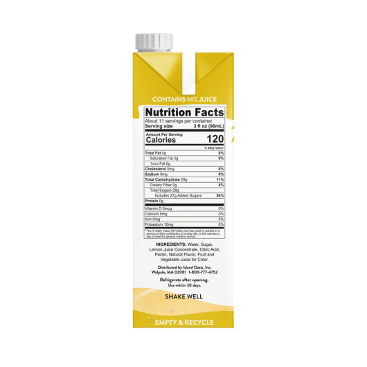Island Oasis Lemonade Fruit Puree Beverage Mix 12/1L cartons (CASE)