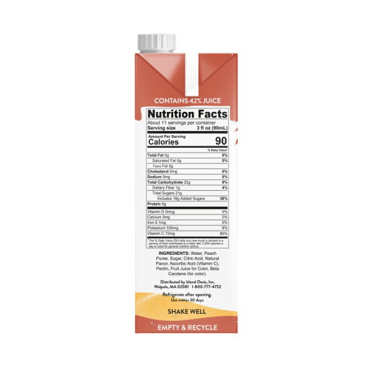 Island Oasis Peach Fruit Puree Beverage Mix 12/1L cartons (CASE)