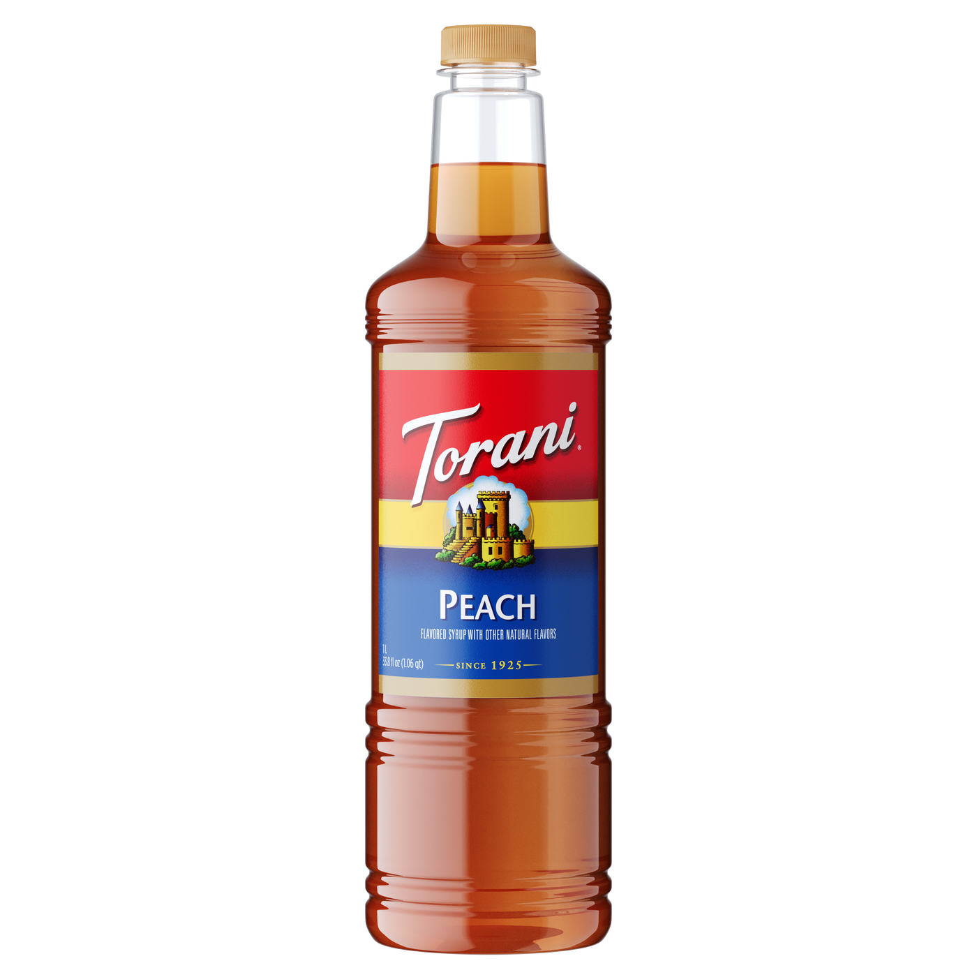 Torani Peach Flavoring Syrup 1L Plastic Bottle - Dilworth Coffee
