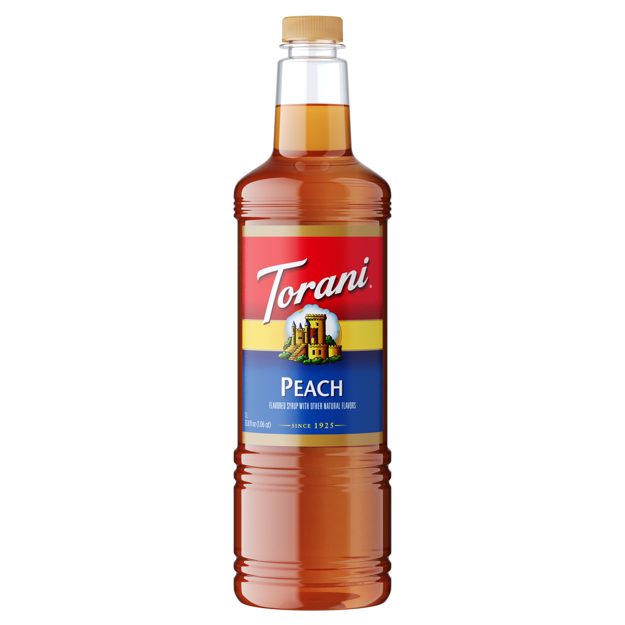 Torani Peach Flavoring Syrup 1L Plastic Bottle - Dilworth Coffee