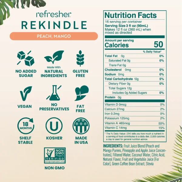 Smartfruit Rekindle Refresher/ Peach Mango 48oz Bottle