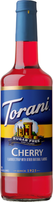 Torani Sugar Free Cherry Flavoring Syrup 12 - 750mL Glass Bottles (CASE)
