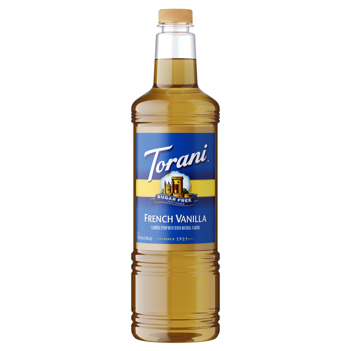 Torani Sugar Free French Vanilla Flavoring Syrup 6 - 1L Plastic Bottles (CASE)
