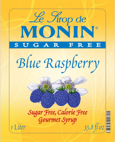 Monin Sugar Free Blue Raspberry Flavoring Syrup 4 - 1L Plastic Bottles (CASE)
