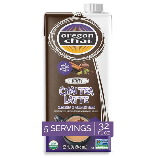 Oregon Chai Organic Dirty Chai Tea Latte 1:1 Concentrate 6-32oz Cartons (CASE)