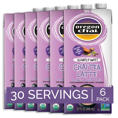 Oregon Chai Organic Slightly Sweet Chai Tea Latte 1:1 Concentrate 6 - 32oz Cartons (CASE)