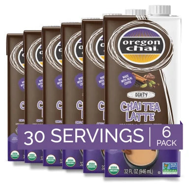 Oregon Chai Organic Dirty Chai Tea Latte 1:1 Concentrate 6-32oz Cartons (CASE)