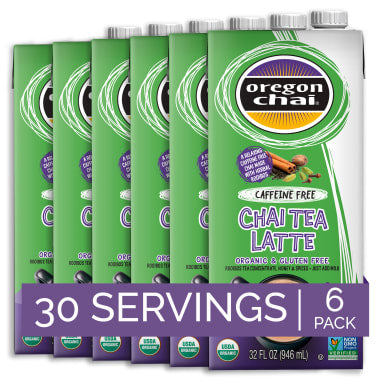 Oregon Chai Organic Caffeine-Free Chai Tea Latte 1:1 Concentrate 6 - 32oz Cartons (CASE)