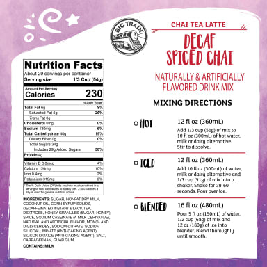 Big Train Decaf Spiced Chai Tea Latte Mix 4 - 3.5lb Bags (CASE)