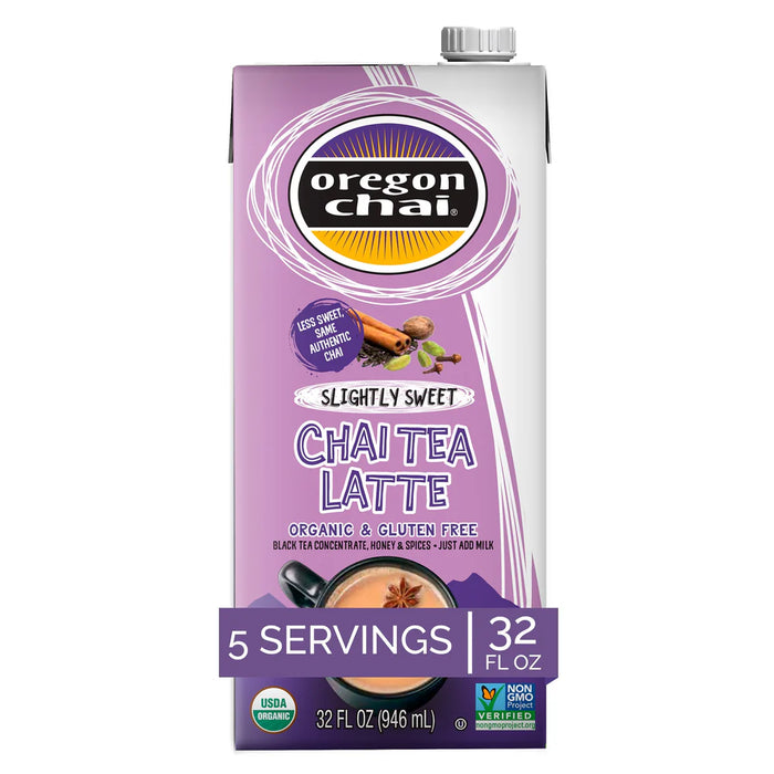 Oregon Chai Organic Slightly Sweet Chai Tea Latte 1:1 Concentrate 6 - 32oz Cartons (CASE)
