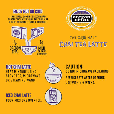 Oregon Chai Organic Dirty Chai Tea Latte 1:1 Concentrate 6-32oz Cartons (CASE)