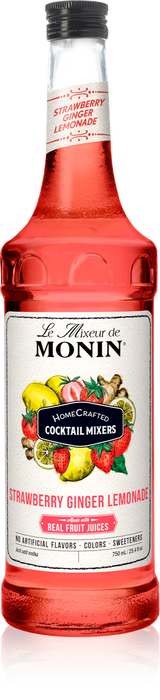 Monin HomeCrafted Strawberry Ginger Lemonade Cocktail Mix 750mL Glass Bottle