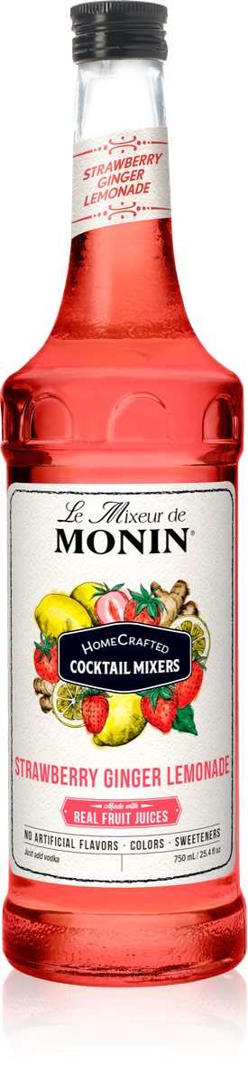 Monin HomeCrafted Strawberry Ginger Lemonade Cocktail Mix 750mL Glass Bottle