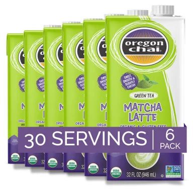 Oregon Chai Organic Green Tea Matcha Chai Tea Latte 1:1 Concentrate 6-32oz Cartons (CASE)