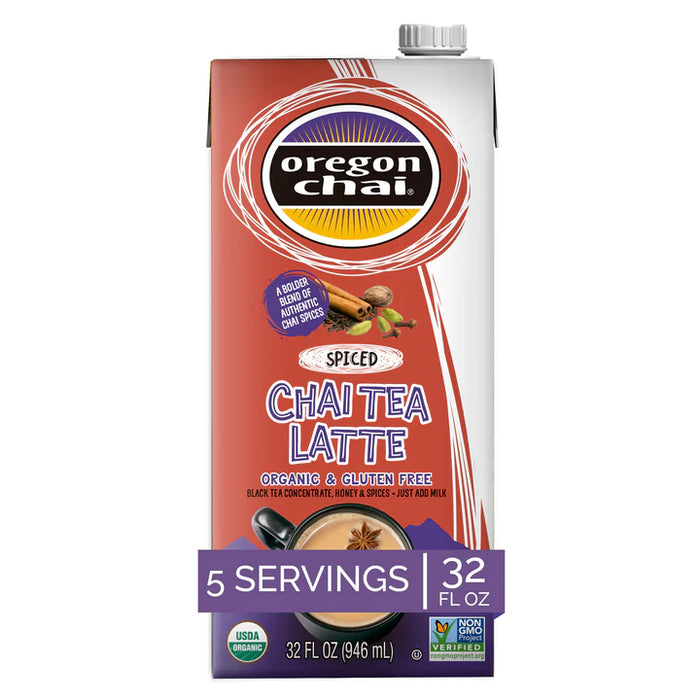 Oregon Chai Organic Spiced Chai Tea Latte 1:1 Concentrate 6 - 32oz Cartons (CASE)