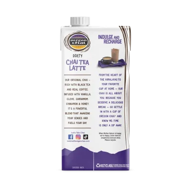 Oregon Chai Organic Dirty Chai Tea Latte 1:1 Concentrate 6-32oz Cartons (CASE)