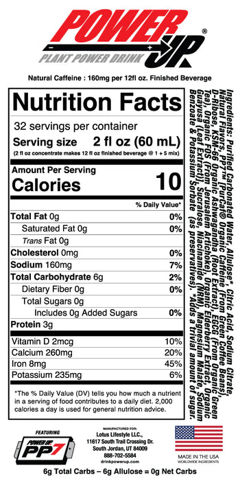 Lotus Energy Power Up Zero Sugar Energy Concentrates 6 - 64oz Bottles (CASE)