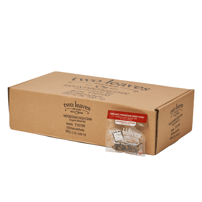 Two Leaves Organic Mountain High Chai Black Tea Foodservice 100ct Box