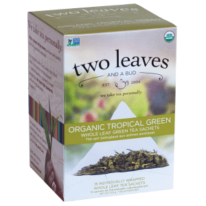 Two Leaves Organic Tropical Green Tea Retail 15ct Box