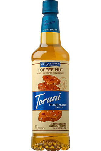 Torani Puremade Zero Sugar Toffee Nut Flavoring Syrup 750mL Glass Bottle