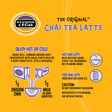 Oregon Chai Organic Original Chai Tea Latte 1:1 Concentrate 6 - 32oz Cartons (CASE)