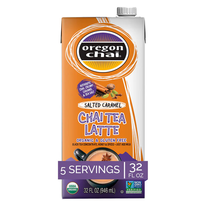 Oregon Chai Organic Salted Caramel Chai Tea Latte 1:1 Concentrate 6 - 32oz Cartons (CASE)