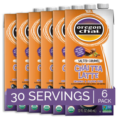 Oregon Chai Organic Salted Caramel Chai Tea Latte 1:1 Concentrate 6 - 32oz Cartons (CASE)