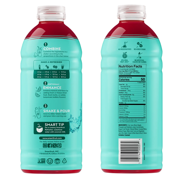 Smartfruit Recharge Refresher/ Dragon fruit Elderberry 48oz Bottle