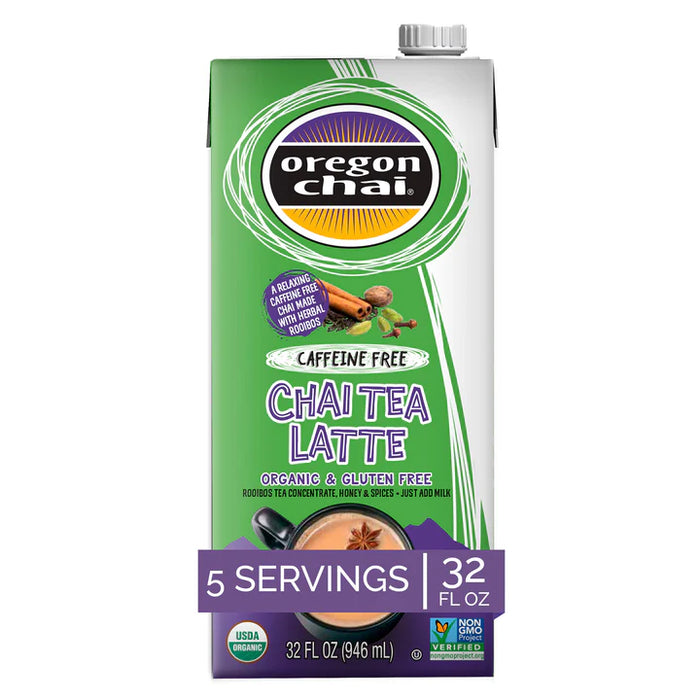 Oregon Chai Organic Caffeine-Free Chai Tea Latte 1:1 Concentrate 6 - 32oz Cartons (CASE)