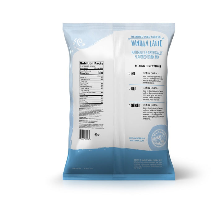 Big Train Vanilla Latte Reduced Sugar Blended Iced Coffee Mix 3.5lb Bag