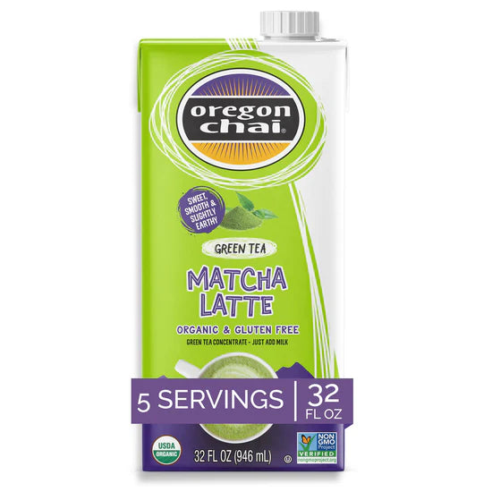 Oregon Chai Organic Green Tea Matcha Chai Tea Latte 1:1 Concentrate 6-32oz Cartons (CASE)