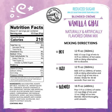 Big Train No Sugar Added Vanilla Chai Tea Latte Mix 4 - 3.5lb Bags (CASE)