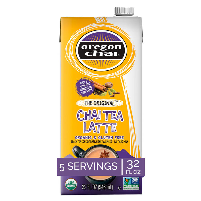 Oregon Chai Organic Original Chai Tea Latte 1:1 Concentrate 6 - 32oz Cartons (CASE)