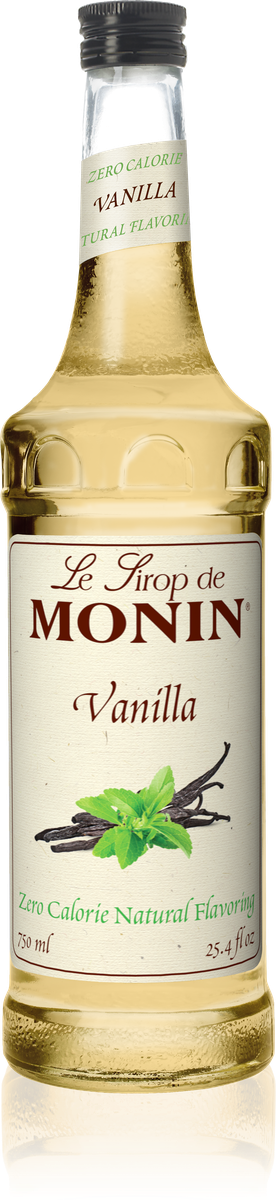 Monin Zero Calorie Natural Vanilla Flavoring Syrup 750mL Glass Bottle
